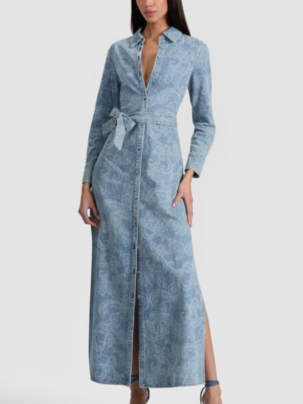 Alice + Olivia Light Blue Paisley Denim Maxi Dress